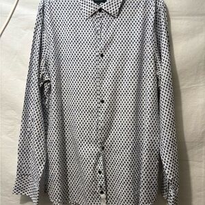 Rodd & Gunn White Button-Down Shirt with Navy Geometric Print